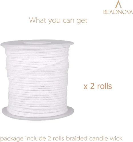 Miniatura 3 de BEADNOVA Candle Wick - Mecha trenzada de algodón trenzado de 400 pies para velas y fabricación de velas (400.3 ft/134 yardas/400 pies)