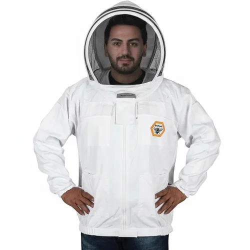 Miniatura 9 de BP-101 - Chaquetas de apicultura con velo de esgrima de algodón transpirable, traje de apicultor de protección total para profesionales y Caqui