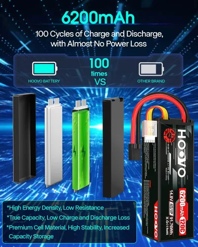 Miniatura 4 de HOOVO 4S Lipo Battery 14.8V 6200mAh 120C - Batería de coche RC con enchufe TR compatible con escala 1/8 y 1/10 RC Car RC Buggy Truck Slash 4X4