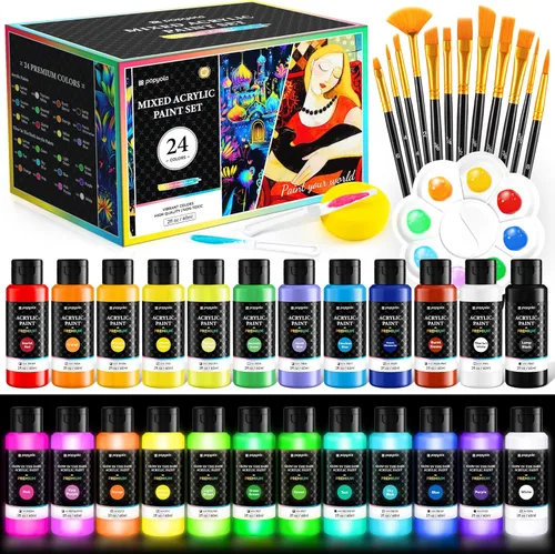 Miniatura 13 de Juego de 64 pinturas acrílicas con 12 pinceles, 2 cuchillos y paleta, 48 colores (2oz/60ml) Pintura artesanal para adultos, niños, artistas