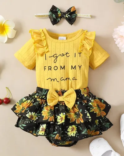 Miniatura 35 de Mioglrie Conjunto de ropa para bebé recién nacida, conjunto de pantalones cortos, conjunto floral de verano, ropa de bebé linda para niña