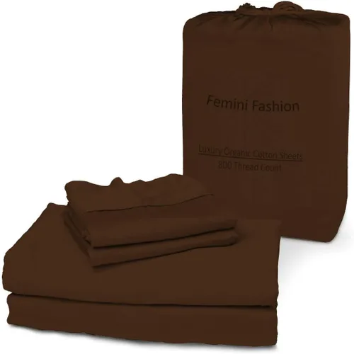 Miniatura 12 de Femini Fashion Juego de sábanas de 4 piezas 100% algodón orgánico certificado de 800 hilos y 24 pulgadas de profundidad