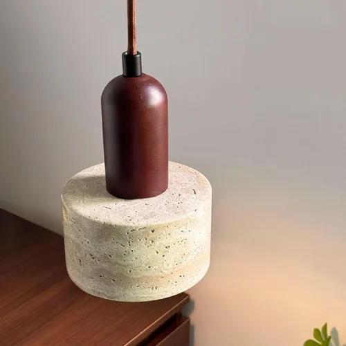 Miniatura 6 de Lámpara colgante japonesa Wabi sabi con pantalla de piedra natural, lámpara colgante de madera moderna regulable, lámpara colgante de altura