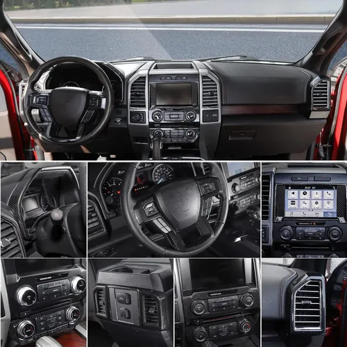 Miniatura 3 de Para Ford F150 2015-2020 consola central decoración interior kits para Ford F150 2015-2020 (11 unidades/juego, fibra de carbono negro)