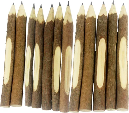 SKKSTATIONERY 12 lápices de madera natural, ramas de árbol de madera, ramita de 5 pulgadas de largo, lápices hechos a mano para suministros de
