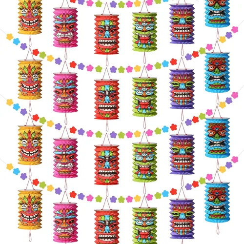 Miniatura 9 de 2 piezas de decoraciones hawaianas para fiestas de Luau de 10 pies, tiki y flores, pancartas Tiki tropicales para fiestas, decoración tropical Luau