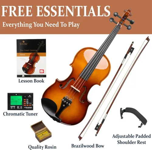 Miniatura 8 de Cecilio 1/2 Violín de madera maciza con estuche rígido, arco, colofonia, afinador, soporte para los hombros y libro de lecciones – Ideal