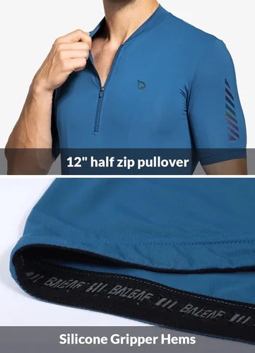 Miniatura 6 de BALEAF Camiseta de ciclismo para hombre, manga corta, media cremallera, para ciclismo de montaña, 4 bolsillos traseros UPF
