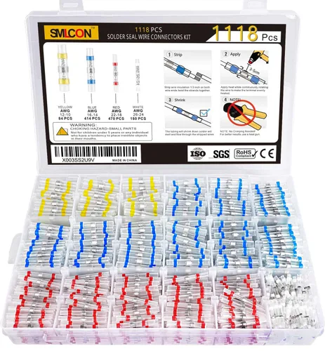 1118 piezas de conectores de cable de sellado por soldadura - Conectores de cable termorretráctiles - Kit de conectores de soldadura impermeables -