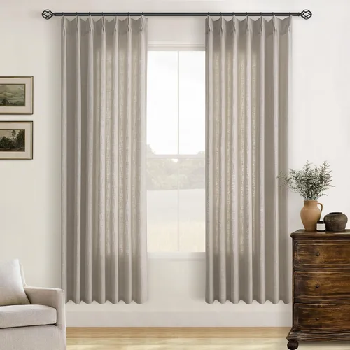 Miniatura 218 de Cortinas de lino natural con pliegues fruncidos de 120 pulgadas de largo para sala de estar, cortinas plisadas con ganchos y lengüeta trasera
