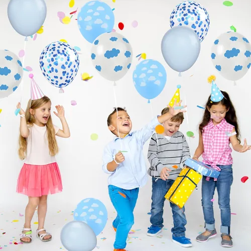 Miniatura 4 de Paready Globos de nube, 60 globos de fiesta de nubes azules y blancas con estampado de nubes, globos de látex azul bebé, globo de confeti azul