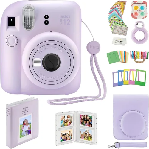 Miniatura 12 de Fujifilm - Cámara instantánea Instax Mini 12 con funda, calcomanías decorativas, marcos, álbum de fotos y más kit de accesorios (rosa flor)