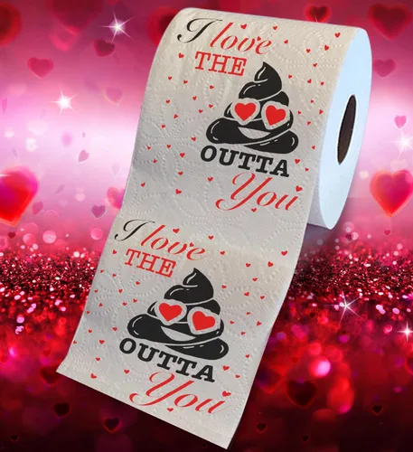 Miniatura 2 de Printed TP Papel higiénico impreso con texto en inglés "I Love You", divertido rollo de papel higiénico para broma, decoración de baño, regalo Rojo