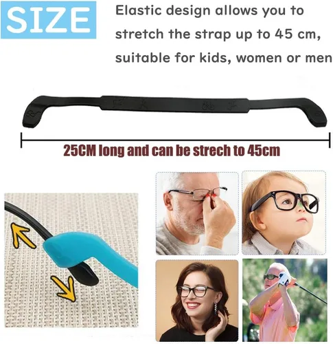 Miniatura 3 de SAIGO Correa antideslizante de silicona para gafas, retenedores de gafas deportivos, elástico, suave, para hombres y mujeres, 2 unidades, negro, 9.8