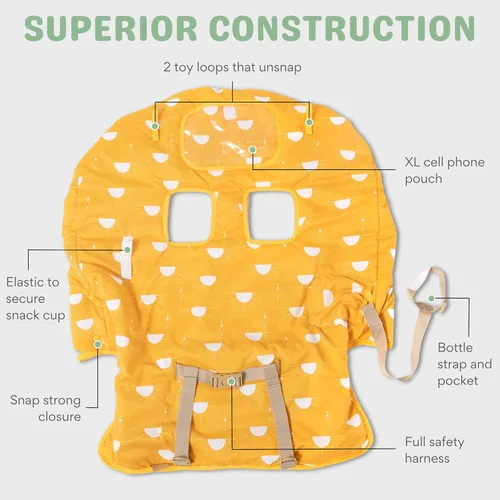 Miniatura 4 de Funda para carrito de compras y silla alta 2 en 1, resistente al agua, acolchado, con bolsa para teléfono, bucles para juguetes y protección