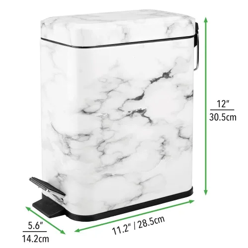 Miniatura 8 de mDesign Pequeño y moderno cubo de basura rectangular de metal con tapa y pedal de 1.3 galones, compacto, con cubo interior extraíble con asa