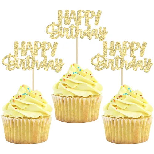 Miniatura 19 de Gyufise 24 piezas Adornos para pastel de cumpleaños con púas brillantes para magdalenas, para celebrar la decoración de pastel de fiesta temática