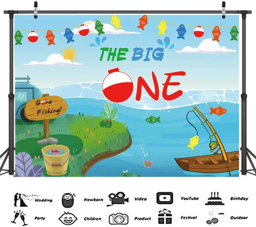 Miniatura 5 de Ofishally - 217 piezas de decoraciones de cumpleaños con diseño de «Gone Fishing Dinnierware» The Big One Balloon Garland Banner Cake Cupcake Topper