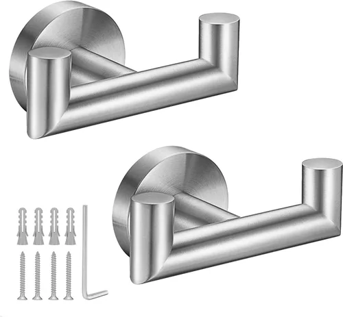 Miniatura 16 de Ganchos para toallas para baños, gancho negro mate para toallas de cocina y baño, gancho de acero inoxidable SUS304, ganchos dobles resistentes