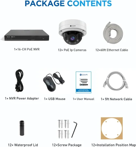 Miniatura 8 de 4COVR 16 Channel PoE Security Camera System for Business, 12Pcs IK10 Vandal-Proof 5MP 2.8-12mm Dome IP Cameras IP67, Human/Vehicle Detection, 16CH
