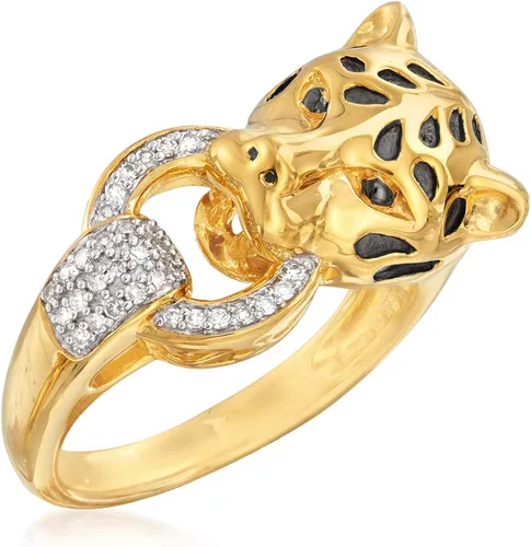 Miniatura 4 de Ross-Simons 0.10 ct. t.w. Diamond Cheetah Ring in 18kt Gold Over Sterling