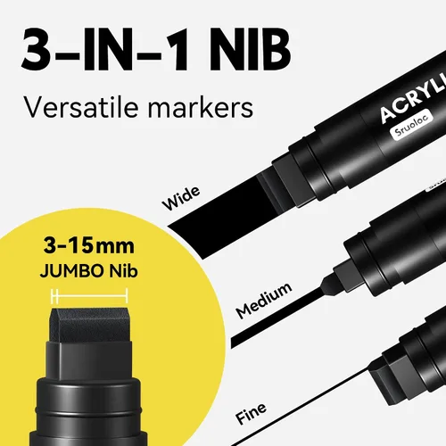 Miniatura 2 de SRUOLOC 3 Rotuladores Permanentes Jumbo Negros, Punta Ancha de 15mm de Grosor, Rotuladores de Pintura Acrílica Grandes para Pintura en Roca, Póster