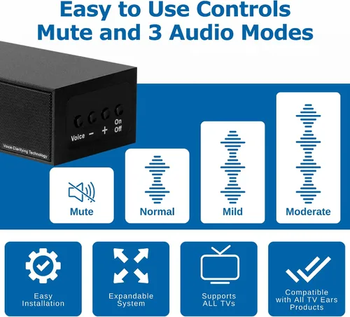 Miniatura 5 de TV · Ears Barra de sonido para TV, aclaración de voz, altavoces de televisión de largo alcance, barra de sonido de 17 pulgadas para un diálogo
