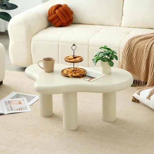Miniatura 9 de Mesa de Centro Nube de 34"(L), Mesa de Centro de Madera Moderna para Sala de Estar, Mesas Centrales de Acento Únicas con 3 Patas, Mesas de Té