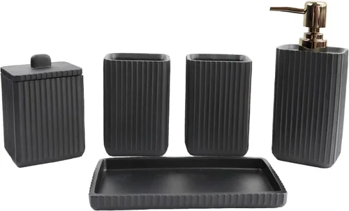 Miniatura 3 de Hymmah Juego de accesorios de baño negro, juego de baño de diseño único, juego de regalo de resina de 5 piezas, necesidades de apartamento, contiene