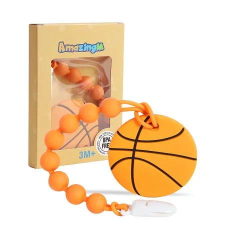 Miniatura 10 de Pelota deportiva de silicona de grado alimenticio para bebés con soporte para chupete, juguetes para aliviar el dolor de dentición, juego de regalo
