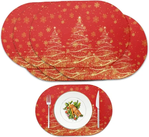 Miniatura 16 de Pumpkin Placemats Oval Placemats Set of 2 Black Cat Table Mats for Dining Tables Washable Heat Resistant Place Mats for Holiday Party Use 12X18 Inch