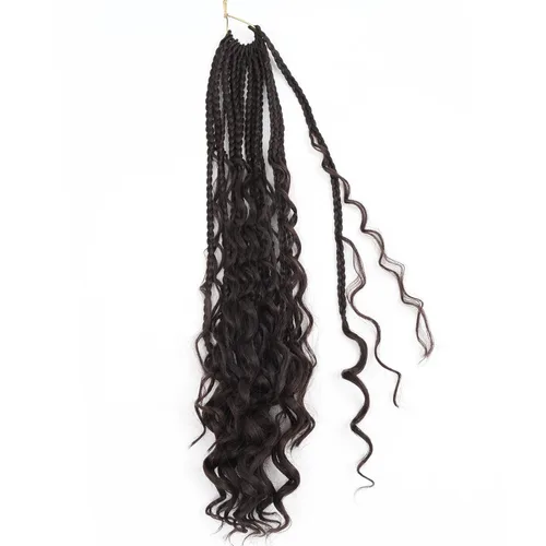 Miniatura 3 de LMZIM 18 Pulgadas Trenzas de Caja Bohemias 8 Paquetes Trenzas de Caja de Diosa Bohemia Cabello de Ganchillo con Puntas Rizadas Cabello de Ganchillo