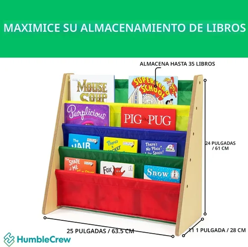 Miniatura 2 de Tot Tutores WO697 Colección de amigos, librería de almacenamiento en bastidor de libros para niños, blanco, rosa y púrpura, Madera, Natural/Primario