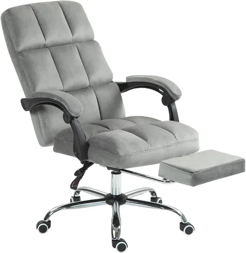 Silla de escritorio de terciopelo con reposapiés, silla ergonómica de oficina ejecutiva con respaldo alto, cómoda silla de tocador de tela tapizada