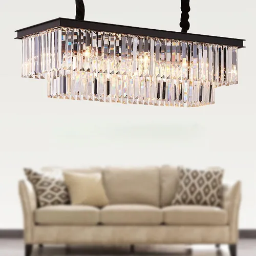 Miniatura 16 de Lámpara de Araña Moderna de Cristal K9, Luminaria Colgante de Techo Rectangular con 8 Luces para Comedor y Cocina, Acabado en Cromo, L33.5 Pulgadas