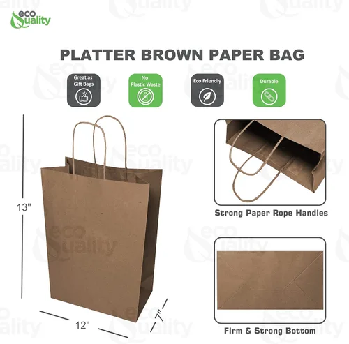 Miniatura 3 de EcoQuality Bolsas de papel kraft marrón con asas de 12 x 7 x 13 pulgadas, bolsas de compras de papel, bolsas de regalo, bolsa de fiesta, bolsas