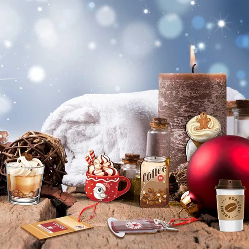 Miniatura 7 de 32 piezas de adornos de madera para taza de café para árbol de Navidad, adornos decorativos colgantes de cacao caliente y taza de té para vacaciones