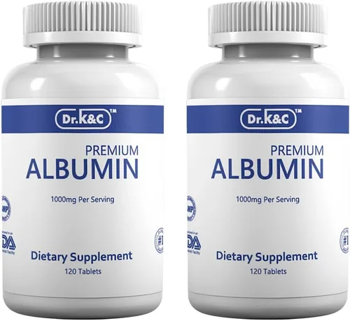 Dr.K&C Suplemento de proteína de albúmina premium de 1000 mg, 2 botellas (120 tabletas cada una), apoyo diario de energía y bienestar