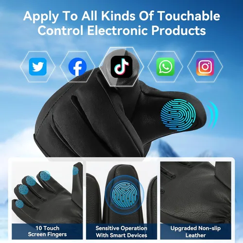 Miniatura 3 de Guantes de esquí, guantes de nieve, 3M Thinsulate guantes de invierno impermeables para clima frío para padres y niñas, ciclismo, conducción, correr