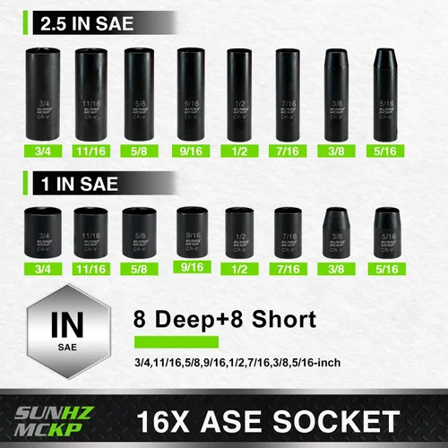 Miniatura 3 de SUNHZMCKP Juego de llaves de impacto de 3/8" de accionamiento, 52 piezas SAE estándar (5/16-3/4 pulgadas) y métricas (8-22mm) de 6 puntos poco