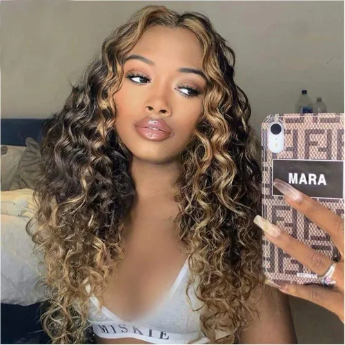 Miniatura 5 de Pelucas de cabello humano rizado de color rubio degradado 1B/27 de densidad del 180% para mujeres negras, pelucas de encaje de cabello humano HD