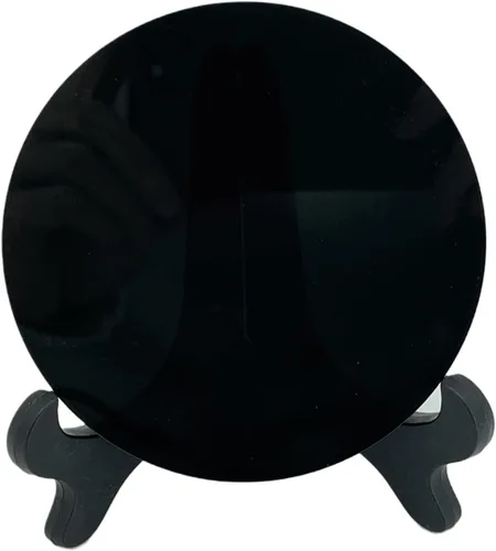 Miniatura 3 de Espejo de adivinación de obsidiana negra, espejo de obsidiana con soporte y bolsa para adivinación, meditación, curación, Feng Shui (150mm(5.9in))
