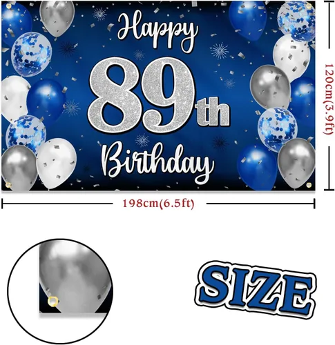 Miniatura 173 de Decoración de feliz cumpleaños 35, globo azul y plateado de 35 años, cartel grande de telón de fondo de cumpleaños, suministros para fiesta de 35th