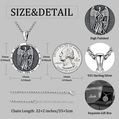 Miniatura 2 de Aniu Collar de plata de ley S925, San Miguel, San Cristóbal, San Benito, San Juda, Crucifijo de Jesús, San Uriel, Arcángel Rafael, San Patricio, San