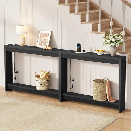 Miniatura 8 de FAVOOSTY Mesa de sofá de 39.4 pulgadas, mesa de consola estrecha y delgada para sala de estar, pasillo, entrada, mesa decorativa con almacenamiento