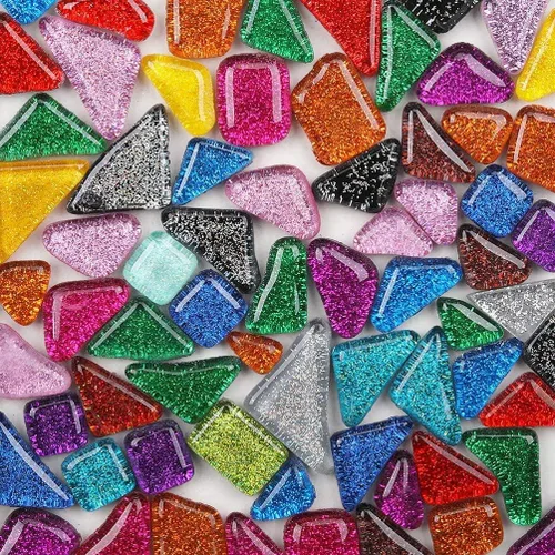 Azulejos de mosaico de colores mixtos de 7.05 oz brillantes piezas de mosaico de cristal de colores brillantes vidrieras a granel formas surtidas