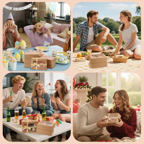 Miniatura 6 de OAMCEG Paquete de 30 cajas de galletas con ventana, cajas de panadería de 8 x 6 x 2.5 pulgadas para regalos de Navidad, postres, donas, pasteles