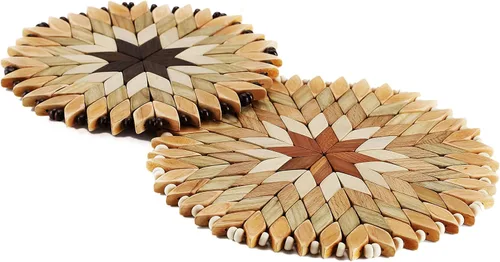 Ukraine - Juego de 2 salvamanteles grandes de madera hechos a mano para platos calientes, diámetro de 9 y 7 pulgadas, posavasos grandes y
