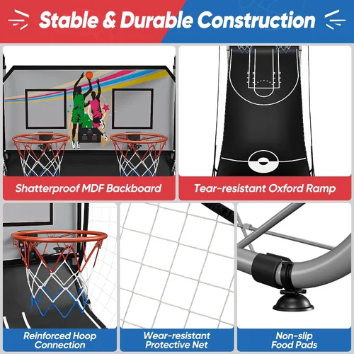 Miniatura 9 de JupiterForce Juego de Arcade de Baloncesto Plegable para Interiores, Máquina de Juego de Arcade de Canasta de Baloncesto Electrónica de Doble Tiro
