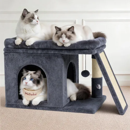 Miniatura 10 de Cama torre de árbol para gatos con poste rascador para interiores, casa de soporte pequeño resistente para gatos grandes y gatitos, plataforma